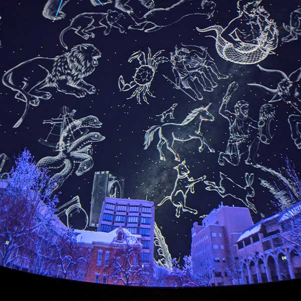 night sky with constellations projected on dome screen