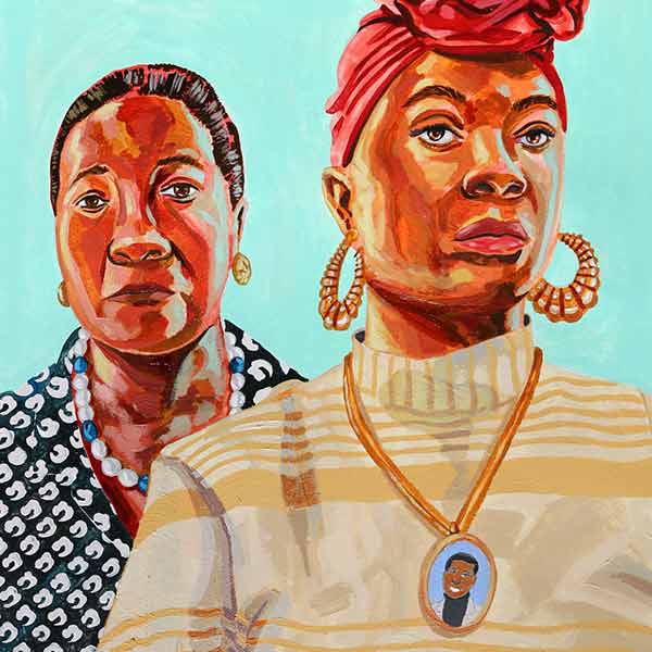 Cover of the movie 'Well': a drawing of two of the film's main characters looking stoically at the audience