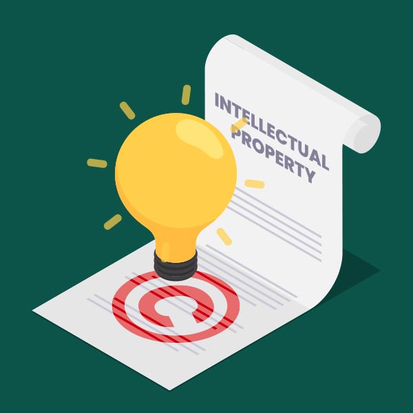 Flat 3d Isometric Light Bulb on Intellectual Property Document
