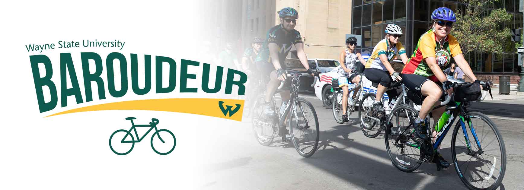 Photo of cyclists overlaid with the logo for the Baroudeur
